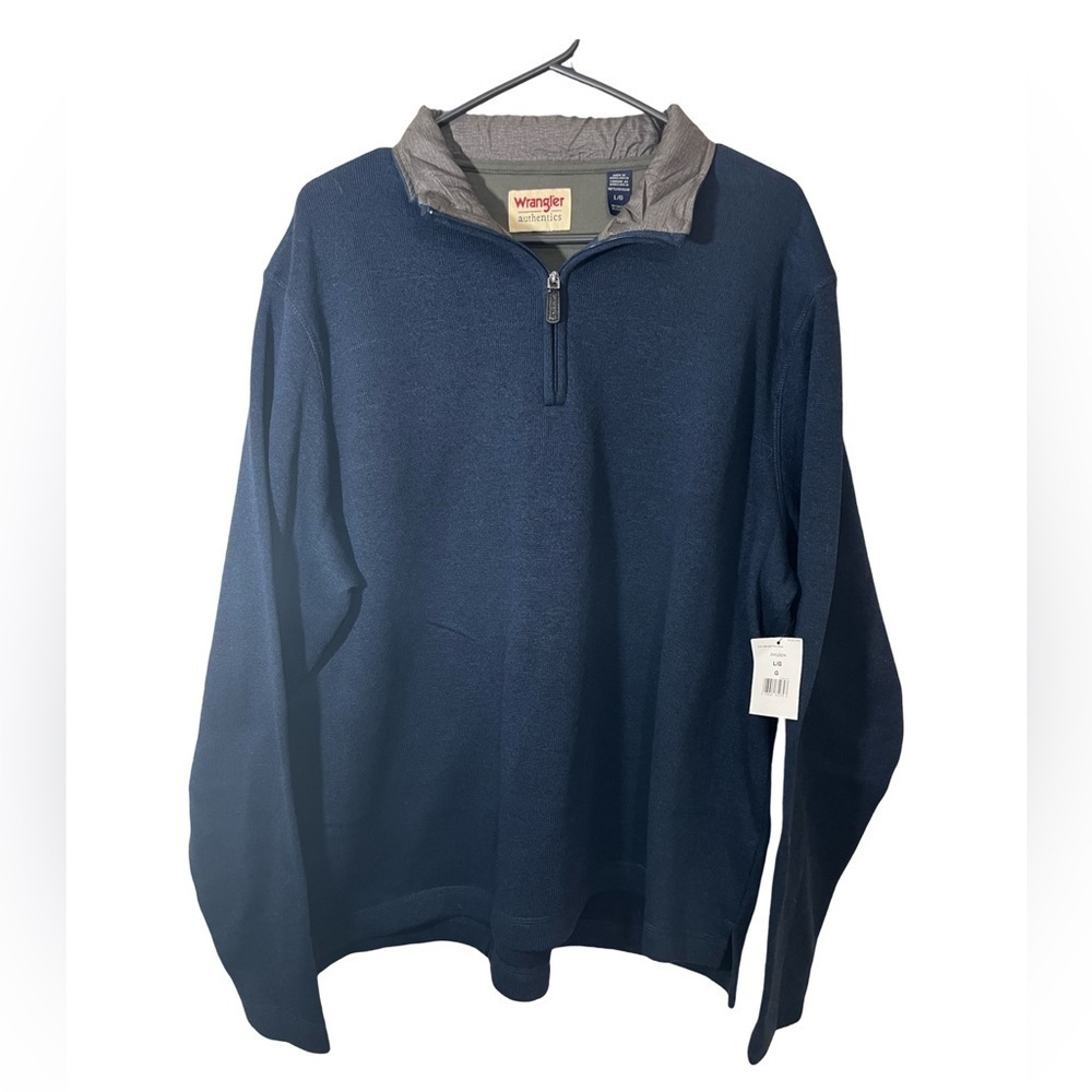 Wrangler Authentics Navy 1/4 Zip Pullover L/G, Casual Fit- NWT
